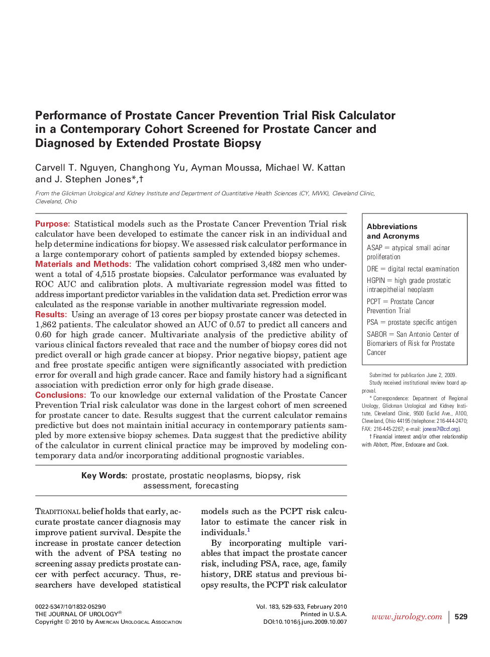 Performance of Prostate Cancer Prevention Trial Risk Calculator in a Contemporary Cohort Screened for Prostate Cancer and Diagnosed by Extended Prostate Biopsy