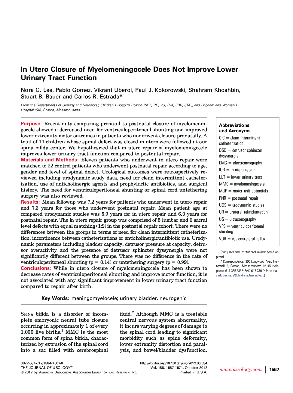 In Utero Closure of Myelomeningocele Does Not Improve Lower Urinary Tract Function