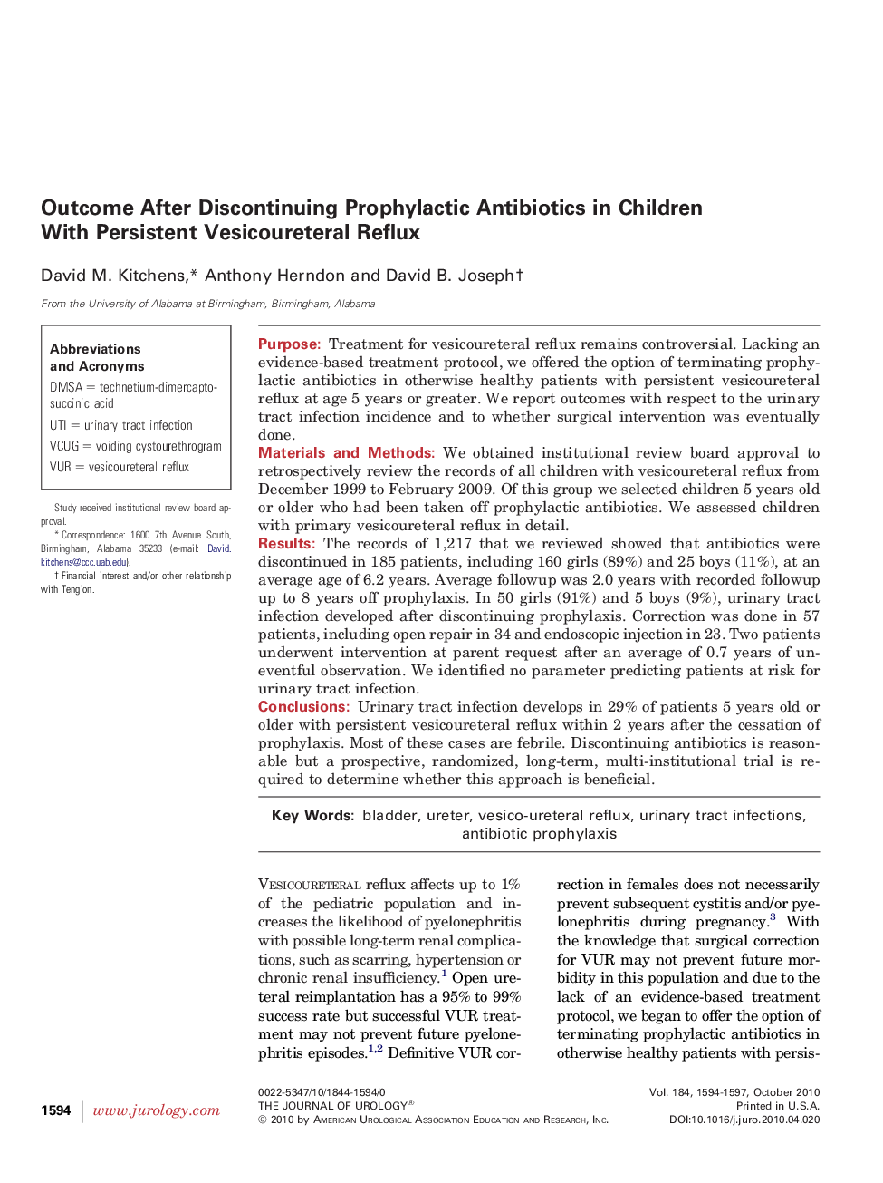 Outcome After Discontinuing Prophylactic Antibiotics in Children With Persistent Vesicoureteral Reflux 