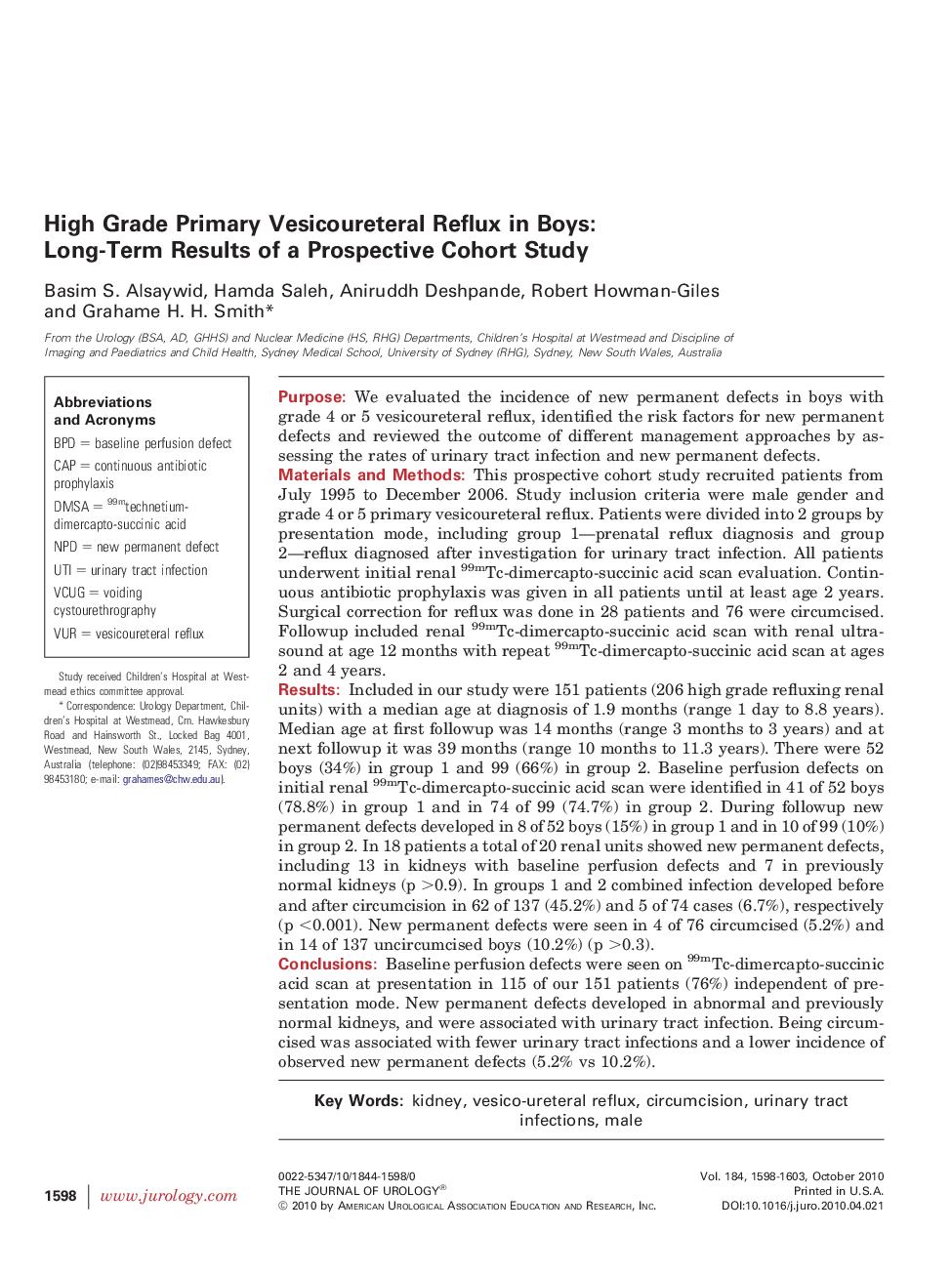 High Grade Primary Vesicoureteral Reflux in Boys: Long-Term Results of a Prospective Cohort Study