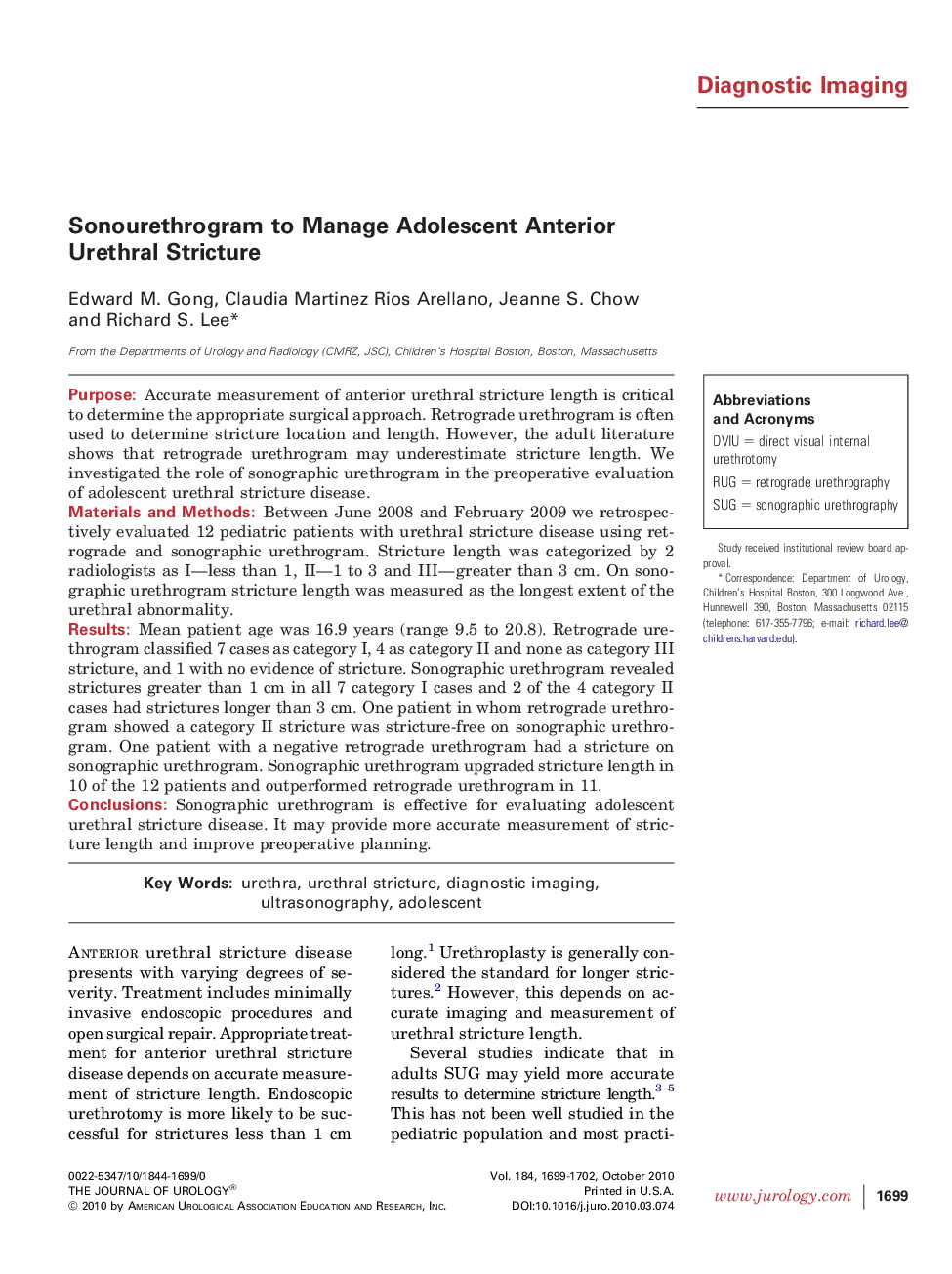 Sonourethrogram to Manage Adolescent Anterior Urethral Stricture 