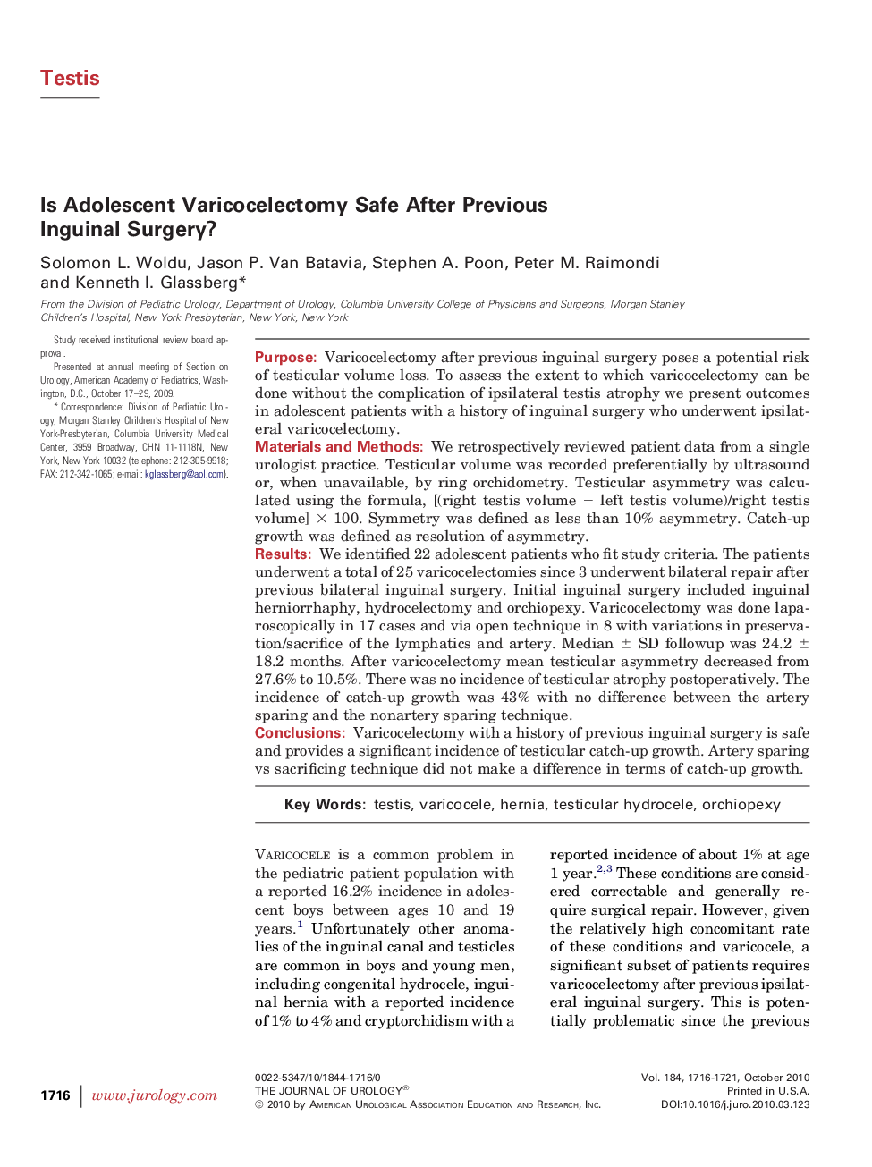 Is Adolescent Varicocelectomy Safe After Previous Inguinal Surgery?