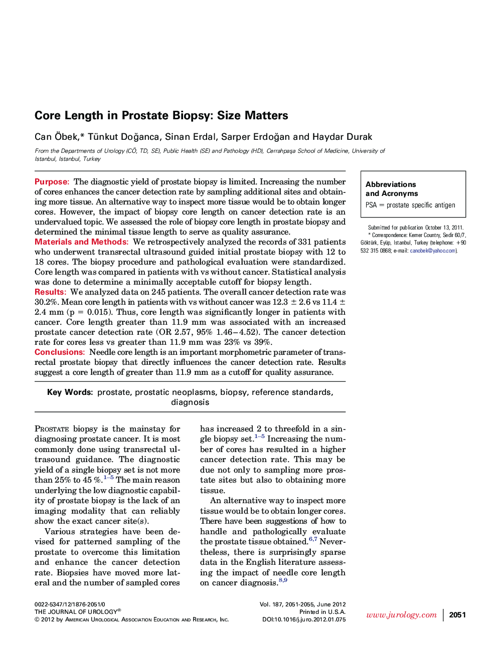 Core Length in Prostate Biopsy: Size Matters