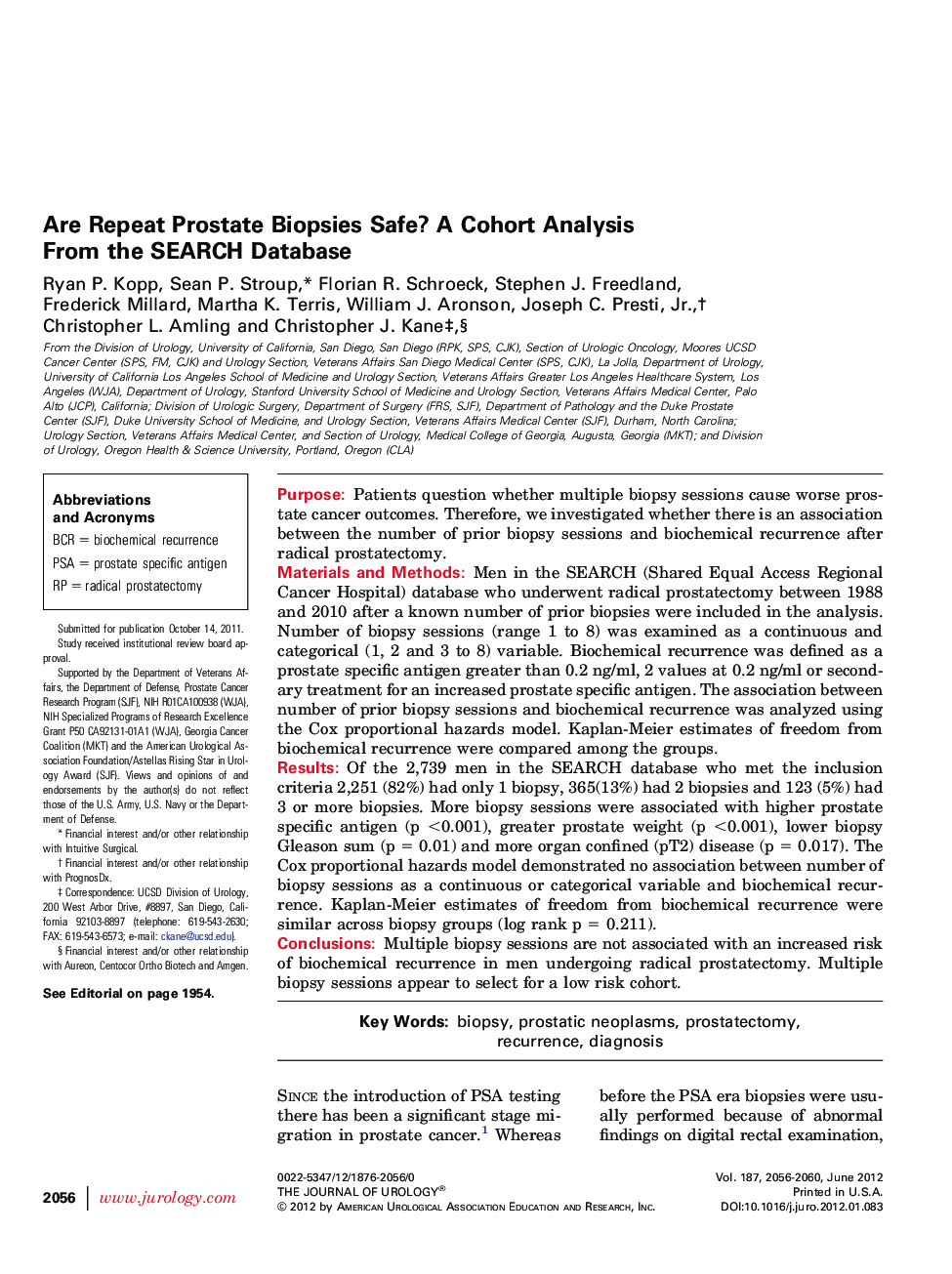 Are Repeat Prostate Biopsies Safe? A Cohort Analysis From the SEARCH Database 