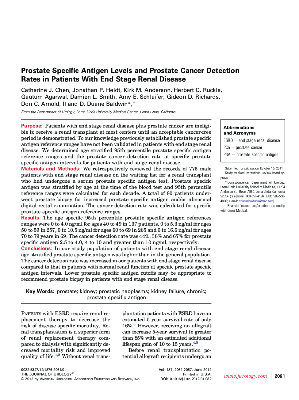 Prostate Specific Antigen Levels and Prostate Cancer Detection Rates in Patients With End Stage Renal Disease