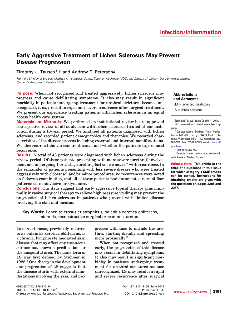 Early Aggressive Treatment of Lichen Sclerosus May Prevent Disease Progression 