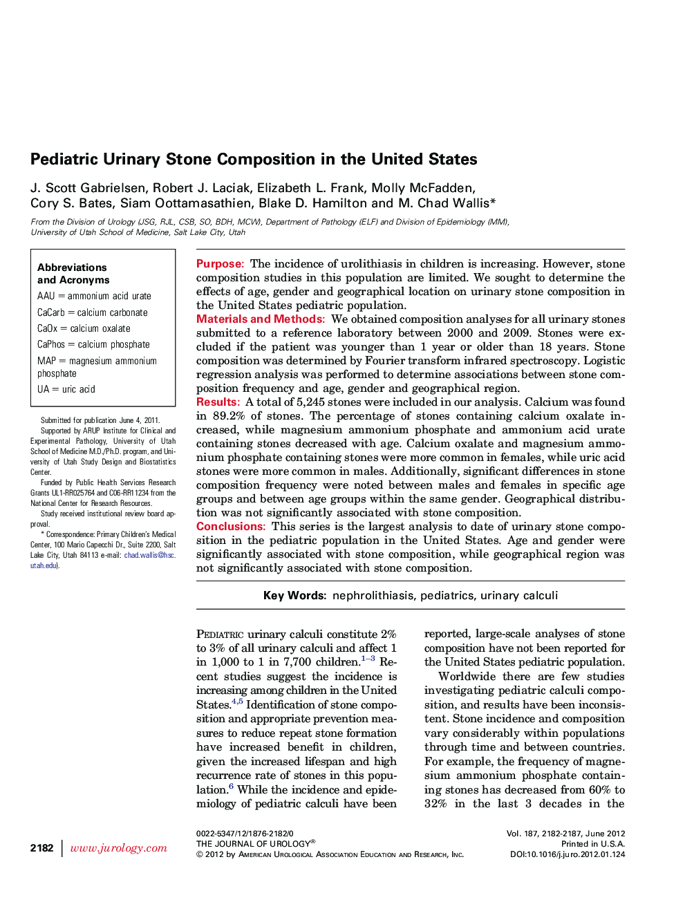 Pediatric Urinary Stone Composition in the United States 