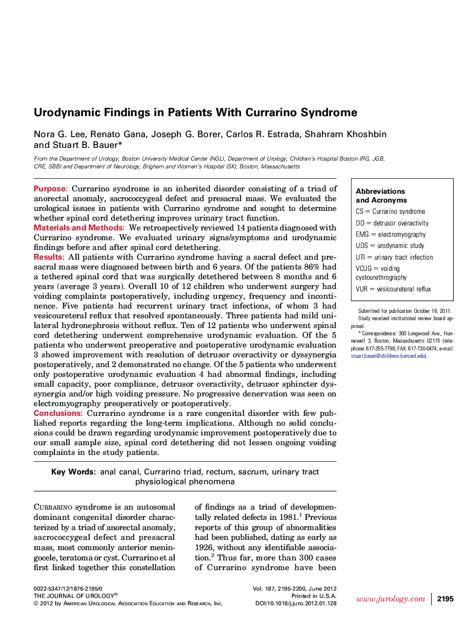 Urodynamic Findings in Patients With Currarino Syndrome 