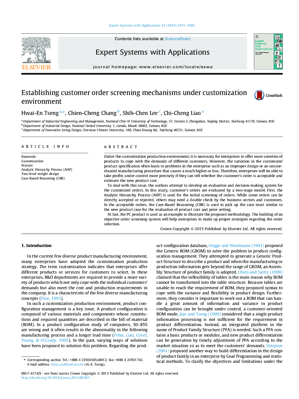 Establishing customer order screening mechanisms under customization environment