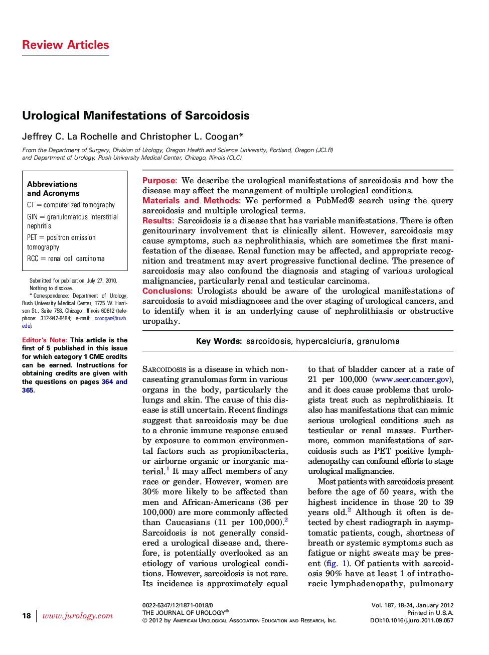 Urological Manifestations of Sarcoidosis