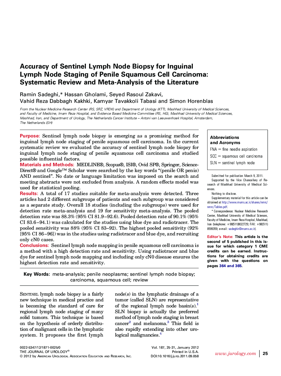 Accuracy of Sentinel Lymph Node Biopsy for Inguinal Lymph Node Staging of Penile Squamous Cell Carcinoma: Systematic Review and Meta-Analysis of the Literature