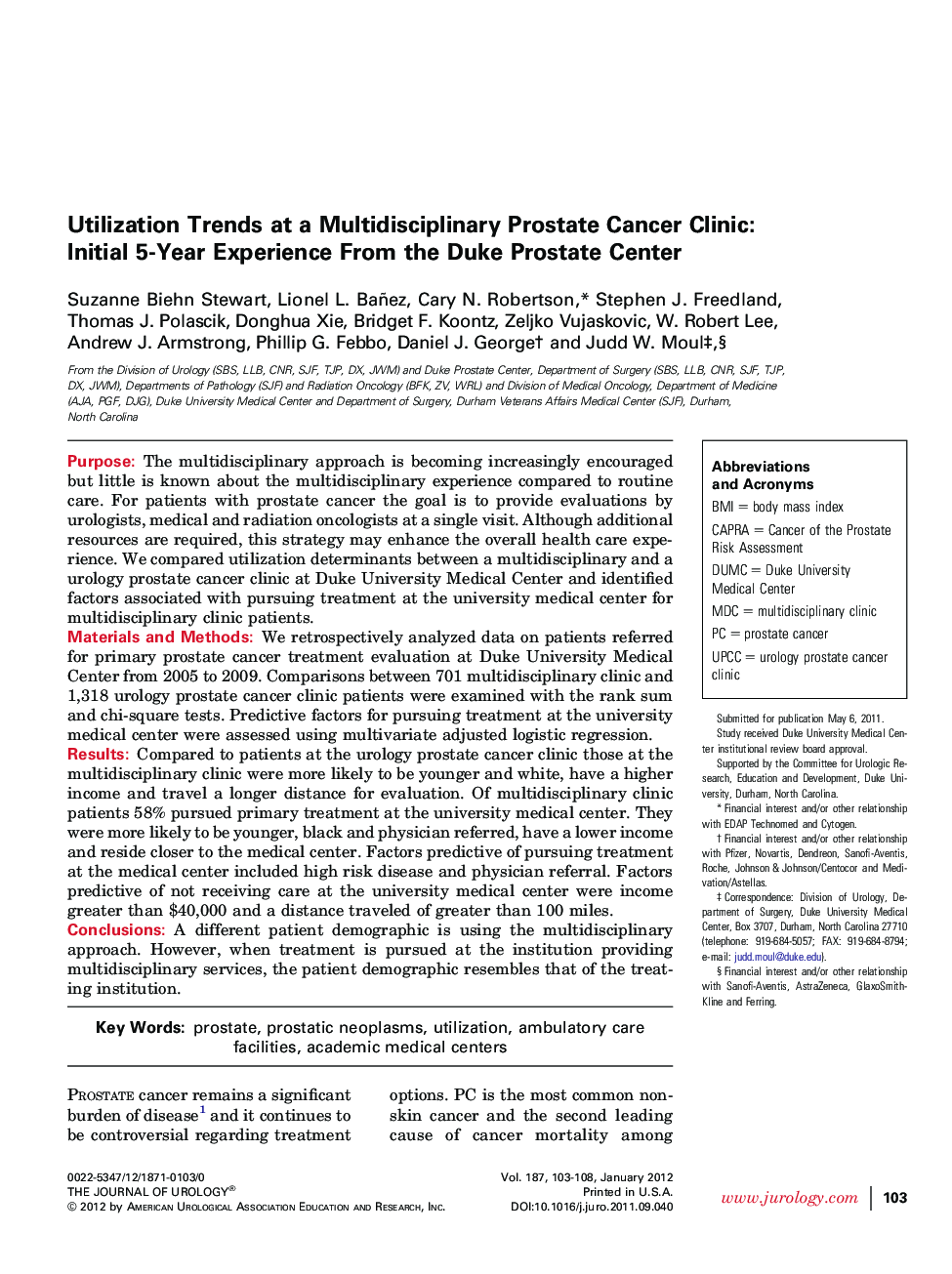 عکس صفحه اول مقاله: Utilization Trends at a Multidisciplinary Prostate Cancer Clinic: Initial 5-Year Experience From the Duke Prostate Center Utilization Trends at a Multidisciplinary Prostate Cancer Clinic: Initial 5-Year Experience From the Duke Prostate Center