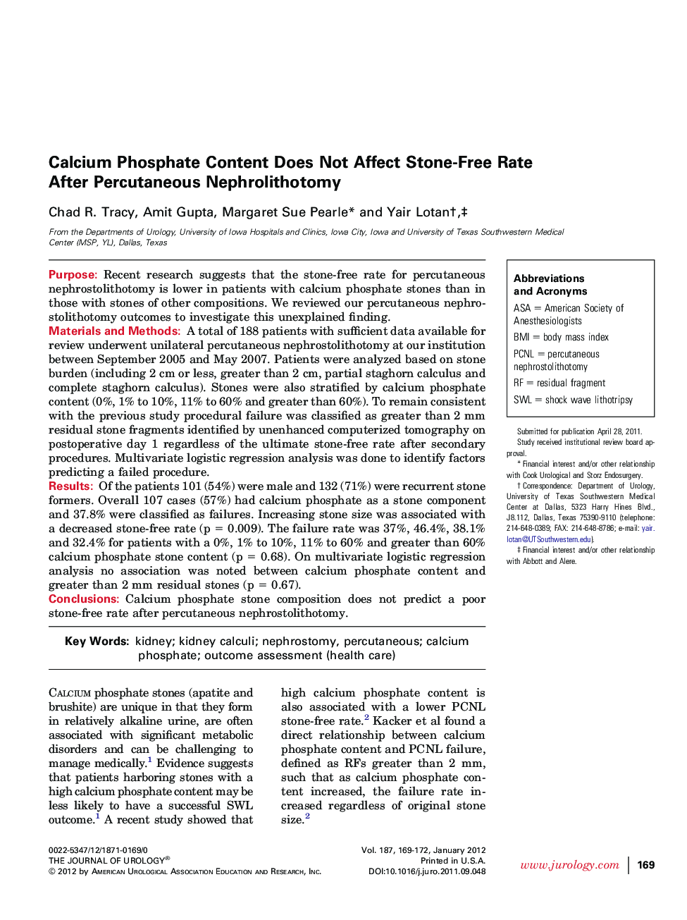 Calcium Phosphate Content Does Not Affect Stone-Free Rate After Percutaneous Nephrolithotomy