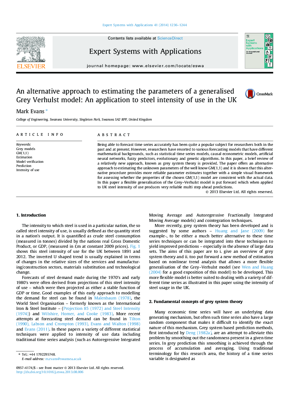 عکس صفحه اول مقاله: An alternative approach to estimating the parameters of a generalised Grey Verhulst model: An application to steel intensity of use in the UK An alternative approach to estimating the parameters of a generalised Grey Verhulst model: An application to steel intensity of use in the UK