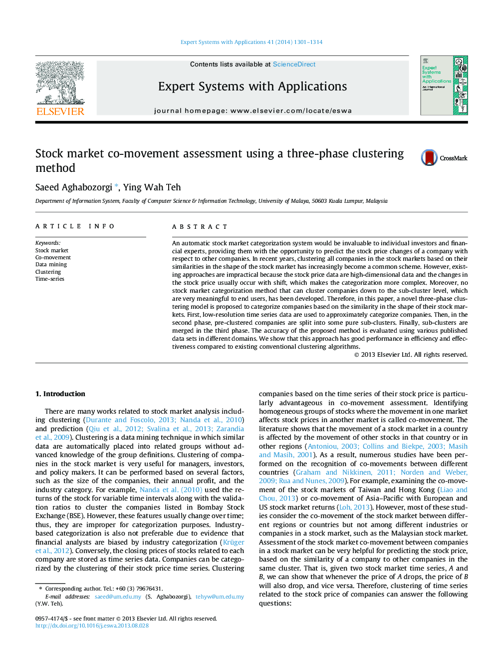 Stock market co-movement assessment using a three-phase clustering method