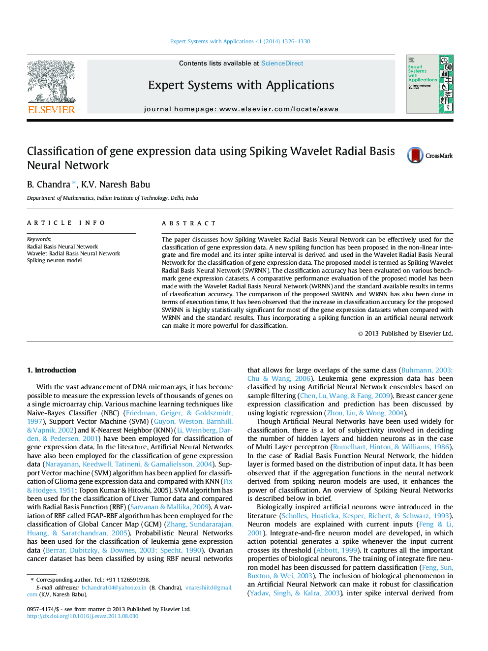 Classification of gene expression data using Spiking Wavelet Radial Basis Neural Network