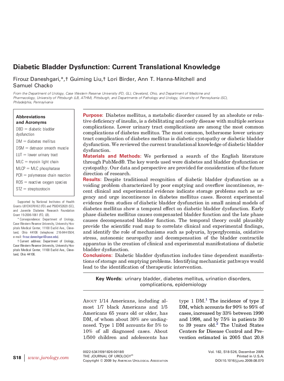 Diabetic Bladder Dysfunction: Current Translational Knowledge 