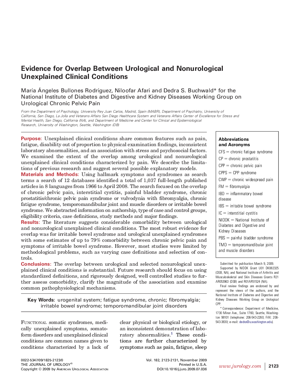 Evidence for Overlap Between Urological and Nonurological Unexplained Clinical Conditions 