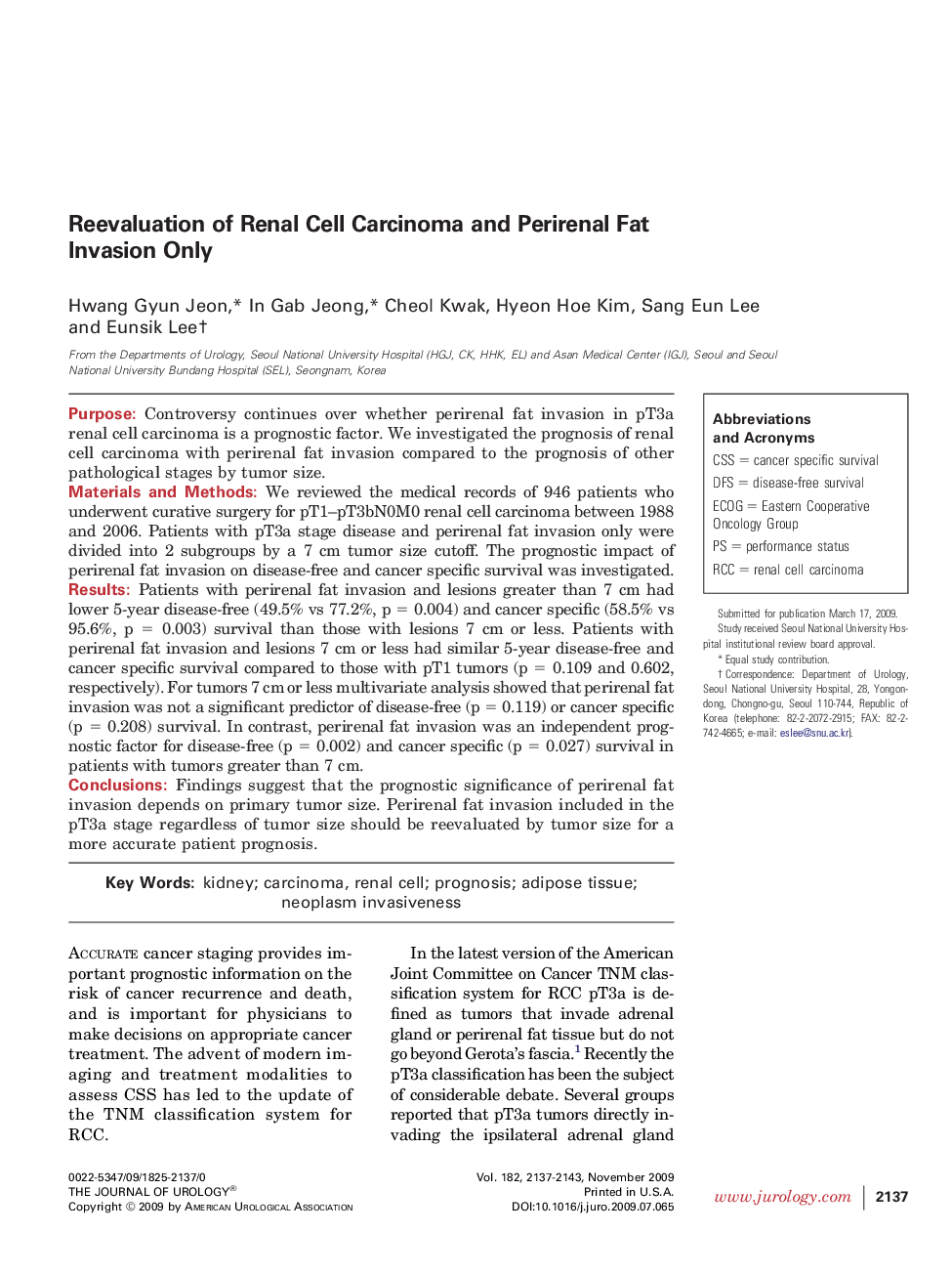 Reevaluation of Renal Cell Carcinoma and Perirenal Fat Invasion Only 