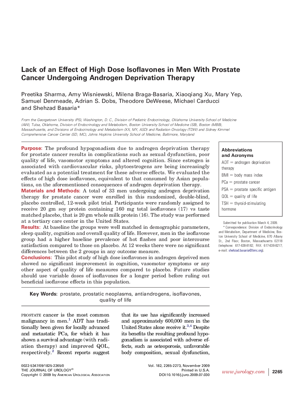 Lack of an Effect of High Dose Isoflavones in Men With Prostate Cancer Undergoing Androgen Deprivation Therapy