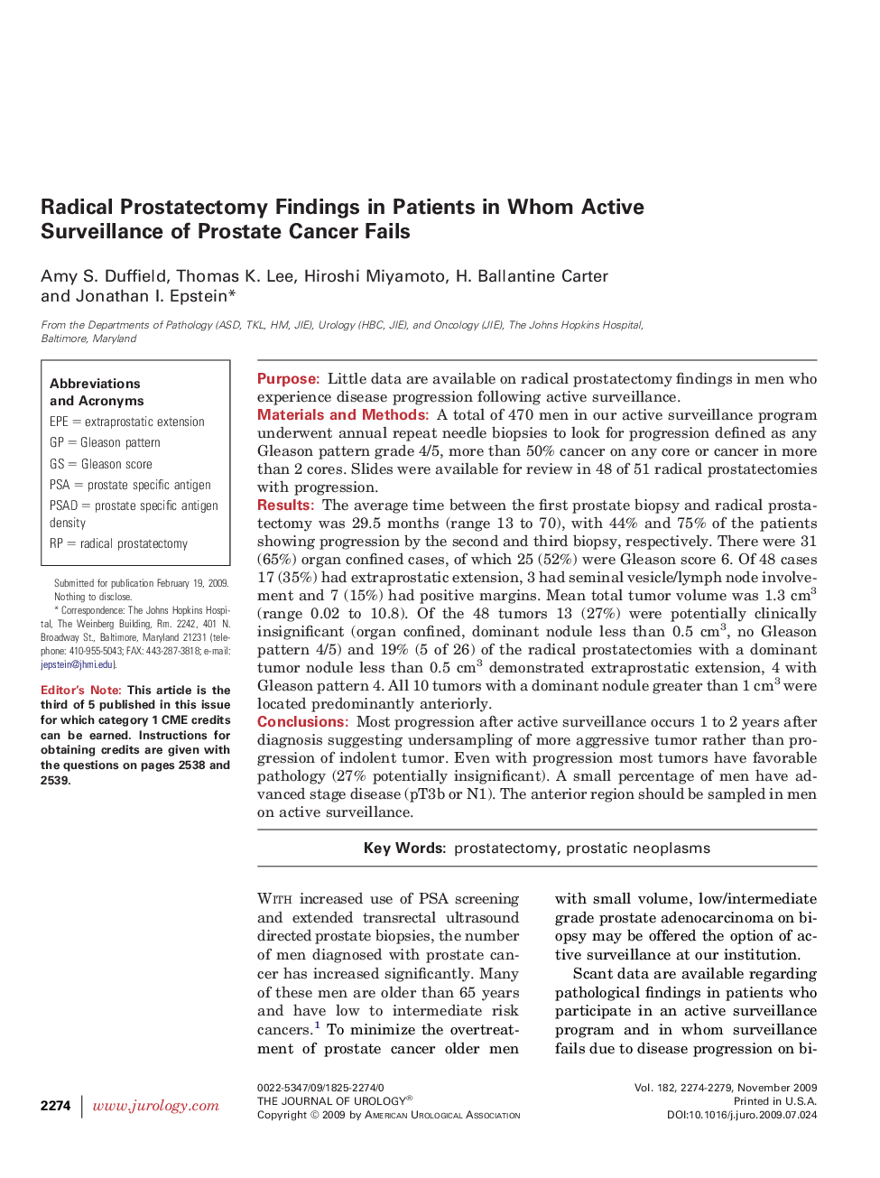 Radical Prostatectomy Findings in Patients in Whom Active Surveillance of Prostate Cancer Fails