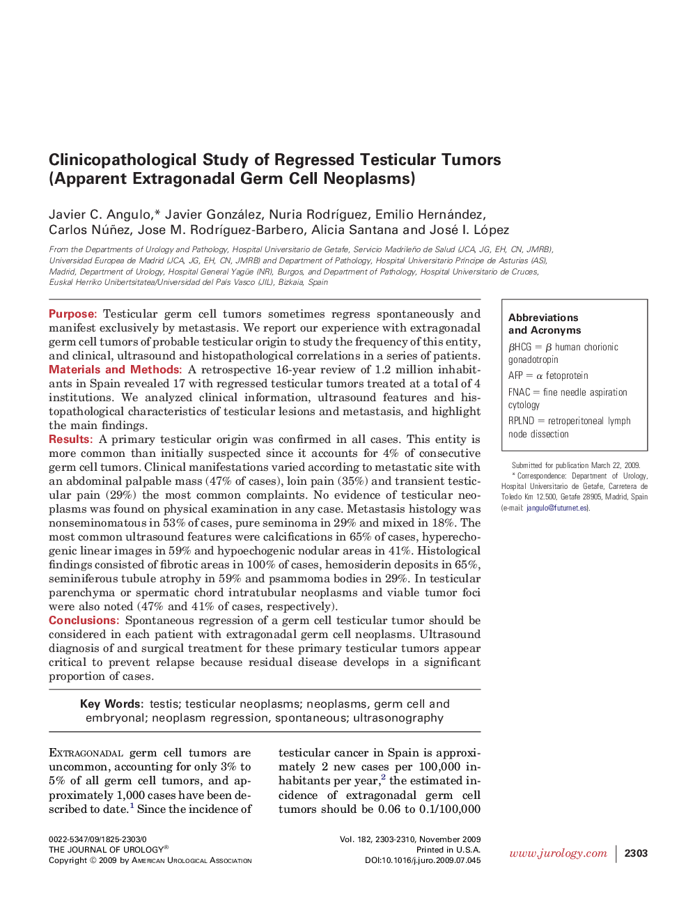 Clinicopathological Study of Regressed Testicular Tumors (Apparent Extragonadal Germ Cell Neoplasms)