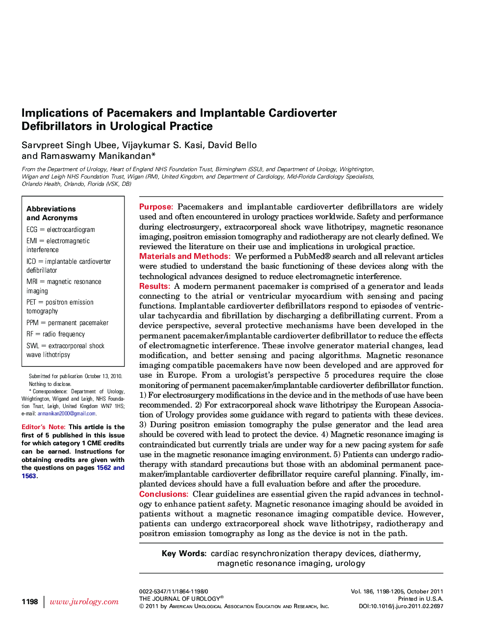 Implications of Pacemakers and Implantable Cardioverter Defibrillators in Urological Practice 