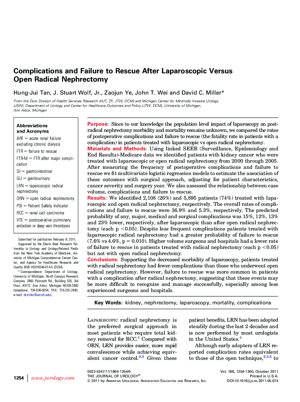 Complications and Failure to Rescue After Laparoscopic Versus Open Radical Nephrectomy