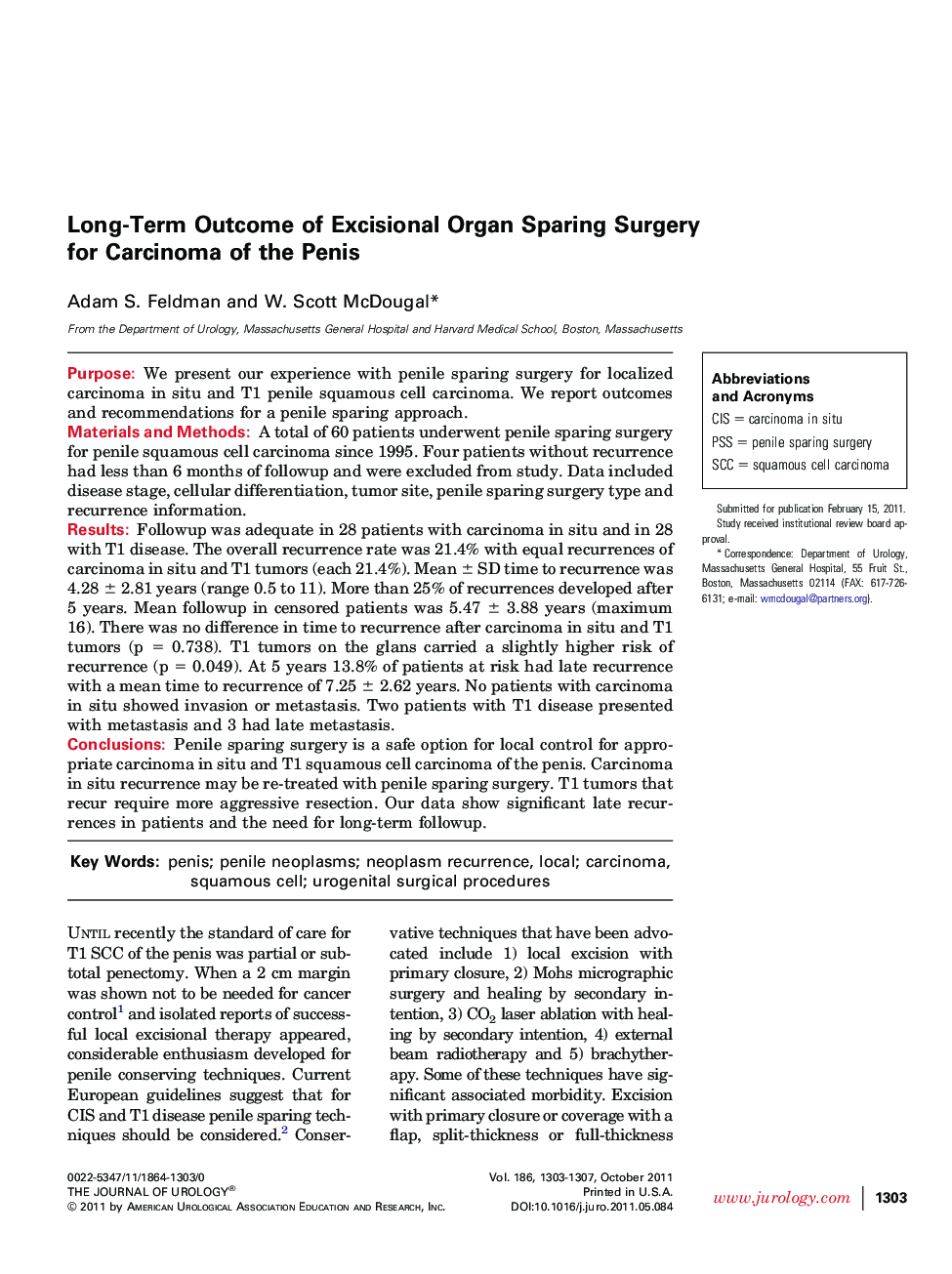Long-Term Outcome of Excisional Organ Sparing Surgery for Carcinoma of the Penis 