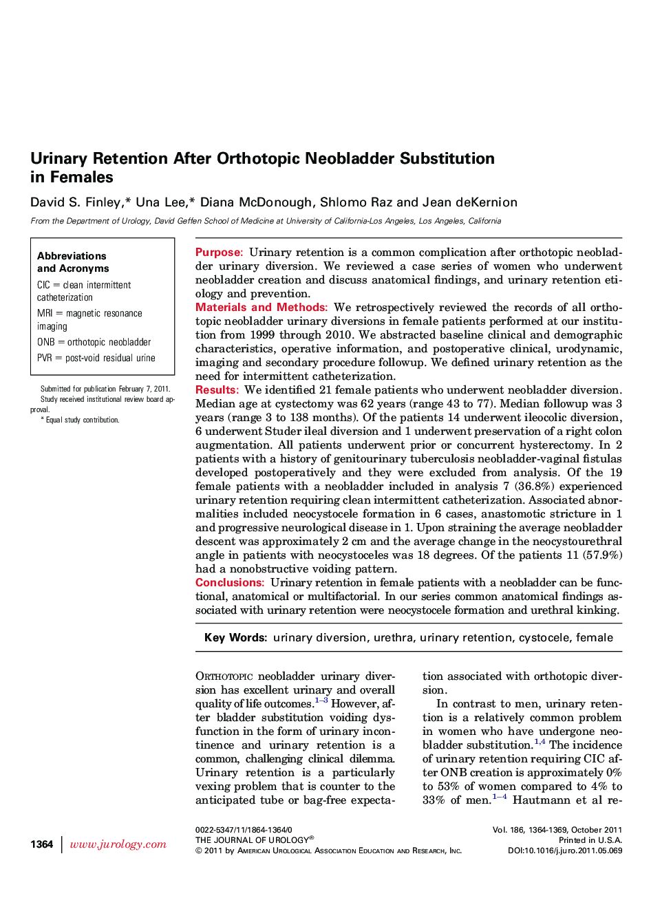 Urinary Retention After Orthotopic Neobladder Substitution in Females 