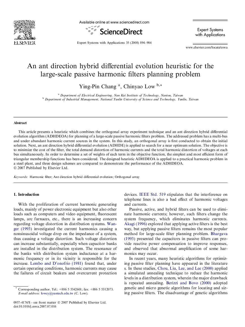 An ant direction hybrid differential evolution heuristic for the large-scale passive harmonic filters planning problem