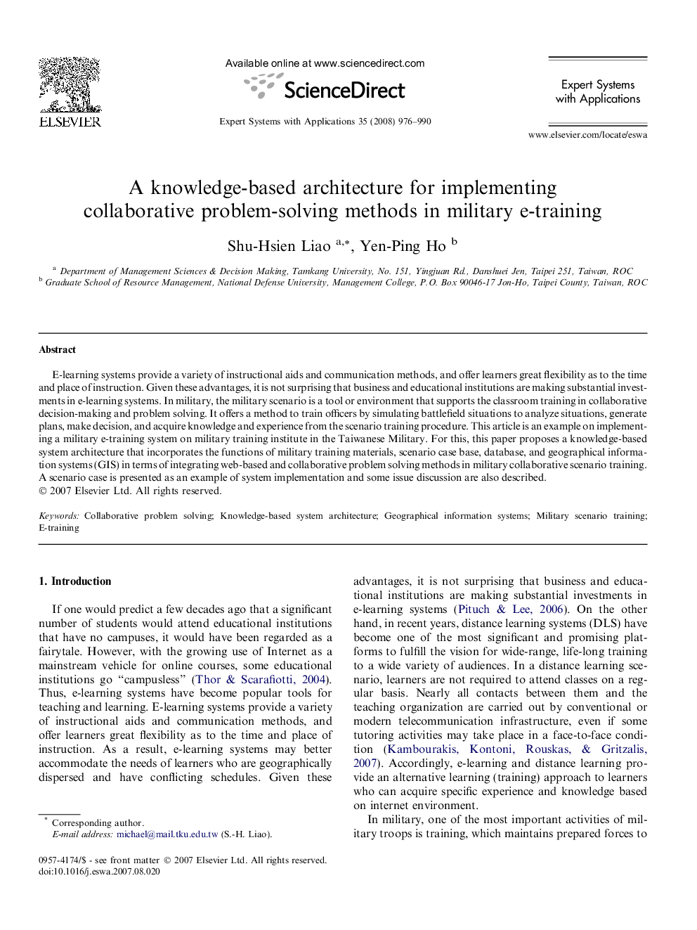 A knowledge-based architecture for implementing collaborative problem-solving methods in military e-training