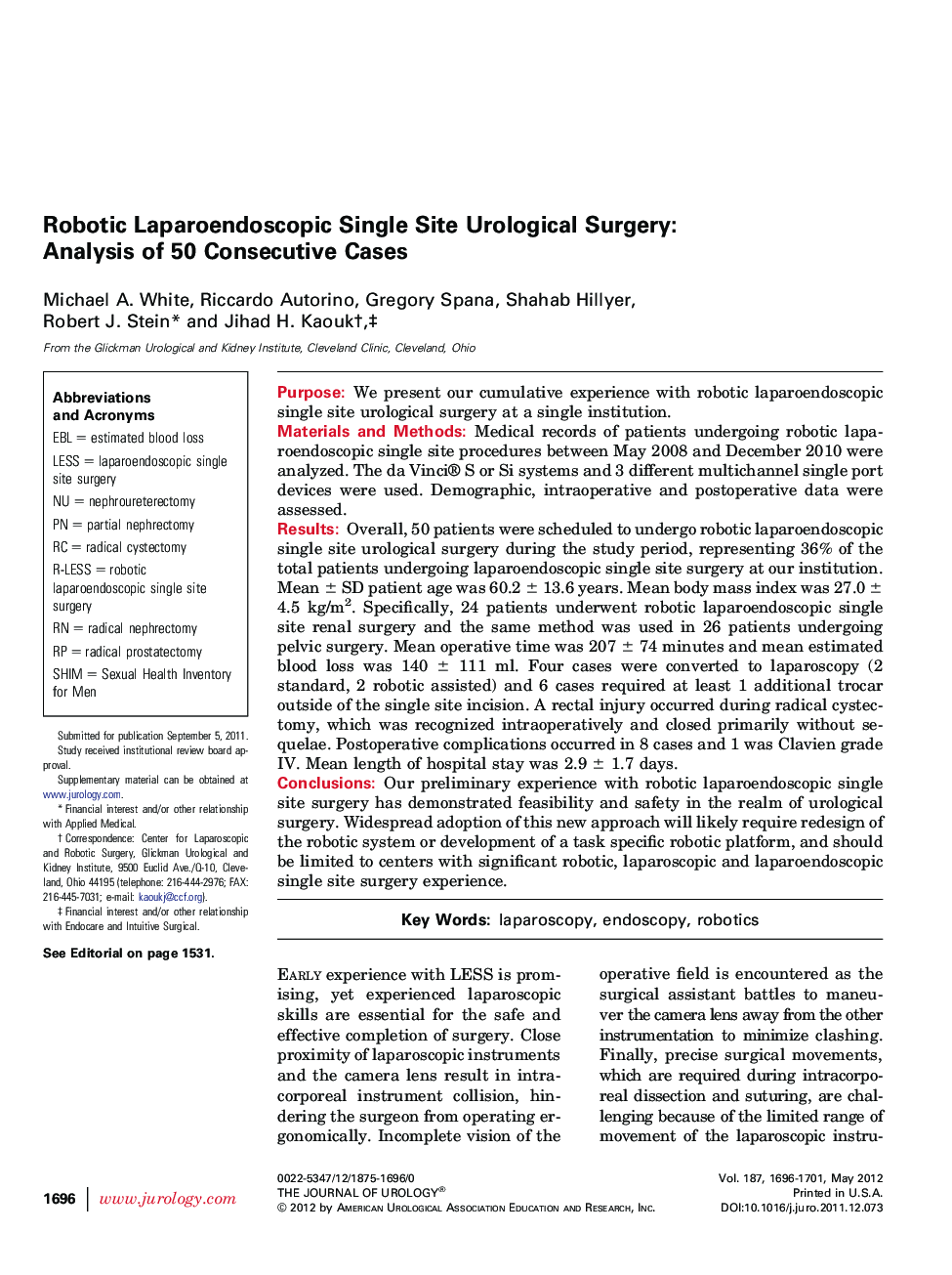 Robotic Laparoendoscopic Single Site Urological Surgery: Analysis of 50 Consecutive Cases