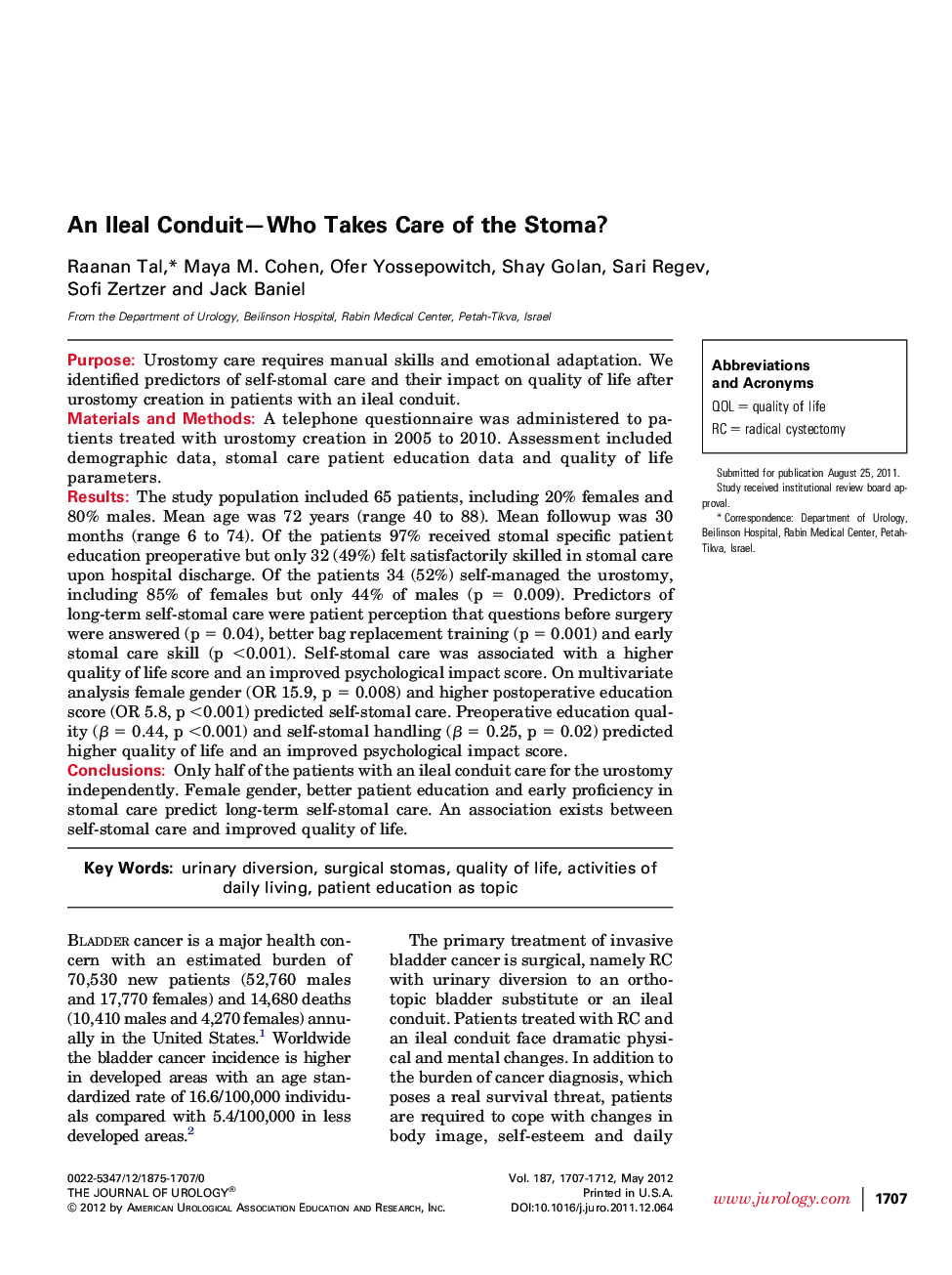 An Ileal Conduit—Who Takes Care of the Stoma? 
