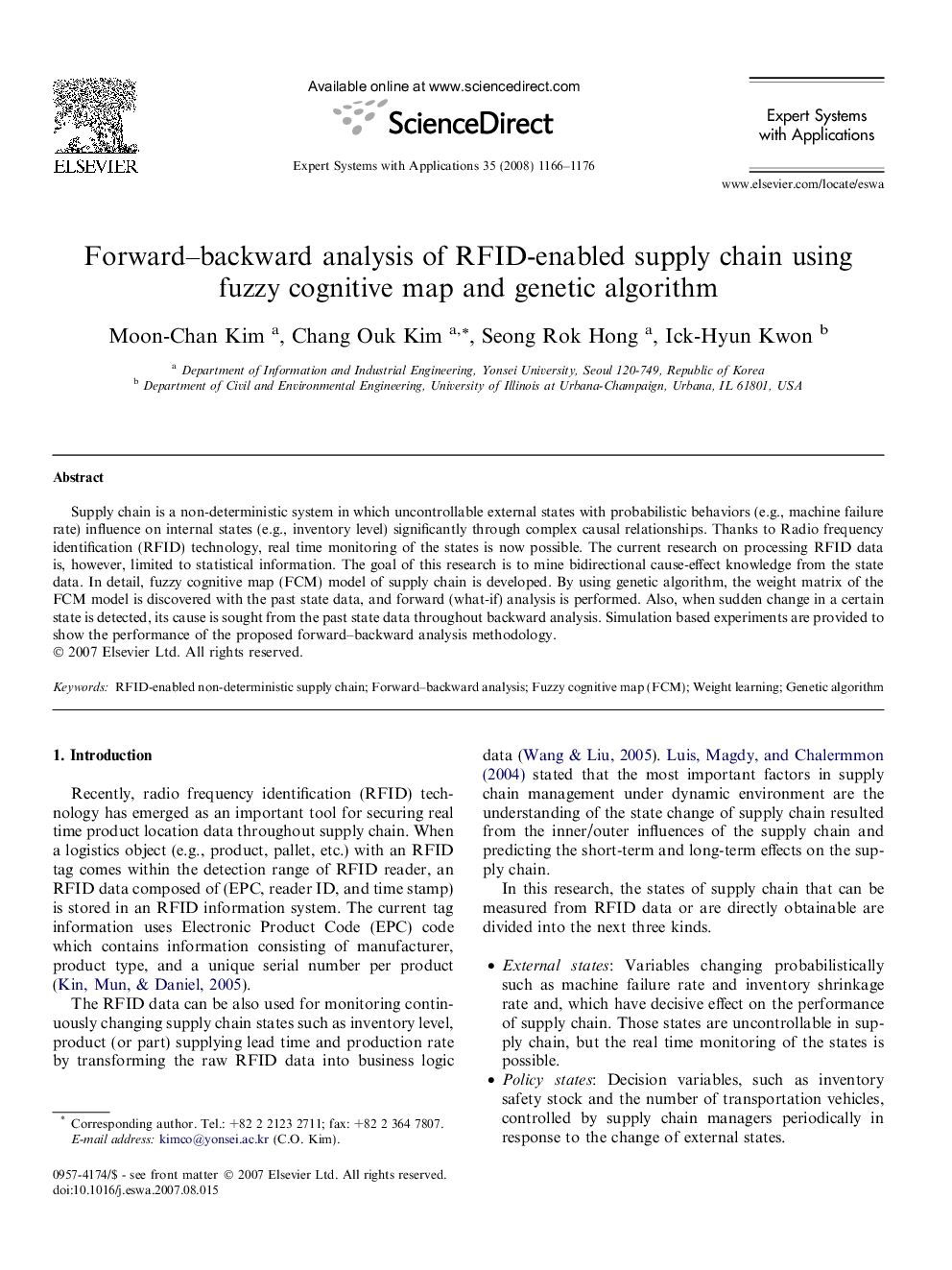 عکس صفحه اول مقاله: Forward–backward analysis of RFID-enabled supply chain using fuzzy cognitive map and genetic algorithm Forward–backward analysis of RFID-enabled supply chain using fuzzy cognitive map and genetic algorithm
