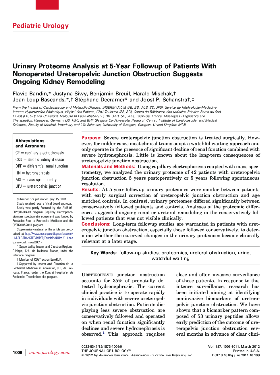 Urinary Proteome Analysis at 5-Year Followup of Patients With Nonoperated Ureteropelvic Junction Obstruction Suggests Ongoing Kidney Remodeling 