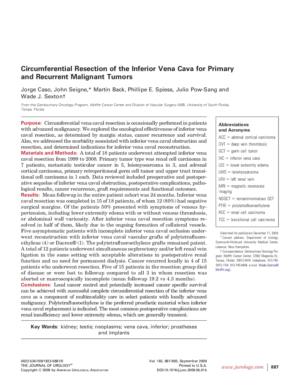 Circumferential Resection of the Inferior Vena Cava for Primary and Recurrent Malignant Tumors