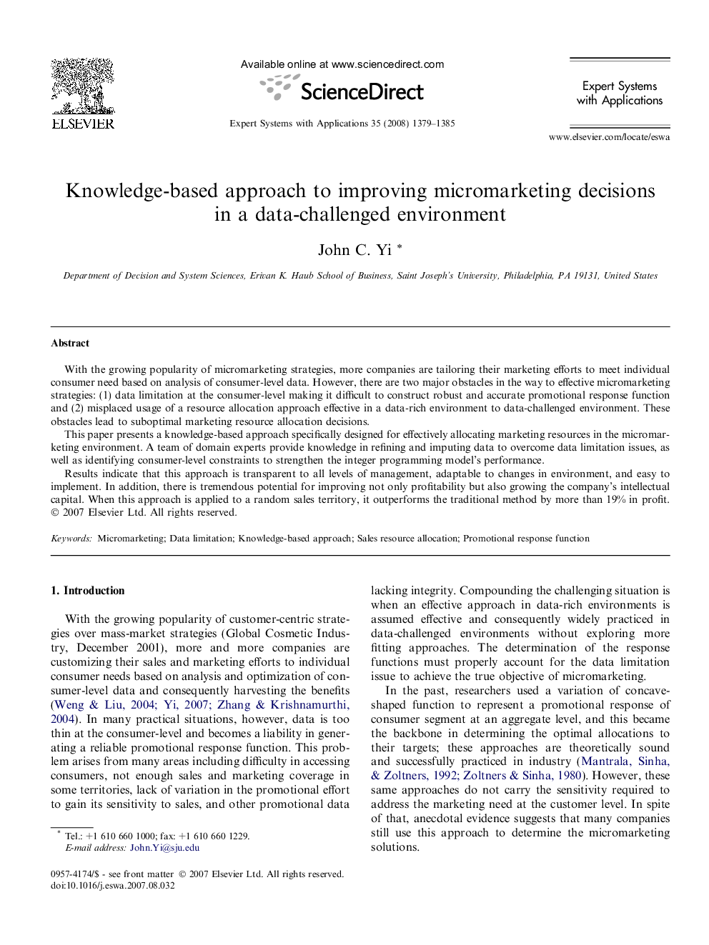 Knowledge-based approach to improving micromarketing decisions in a data-challenged environment