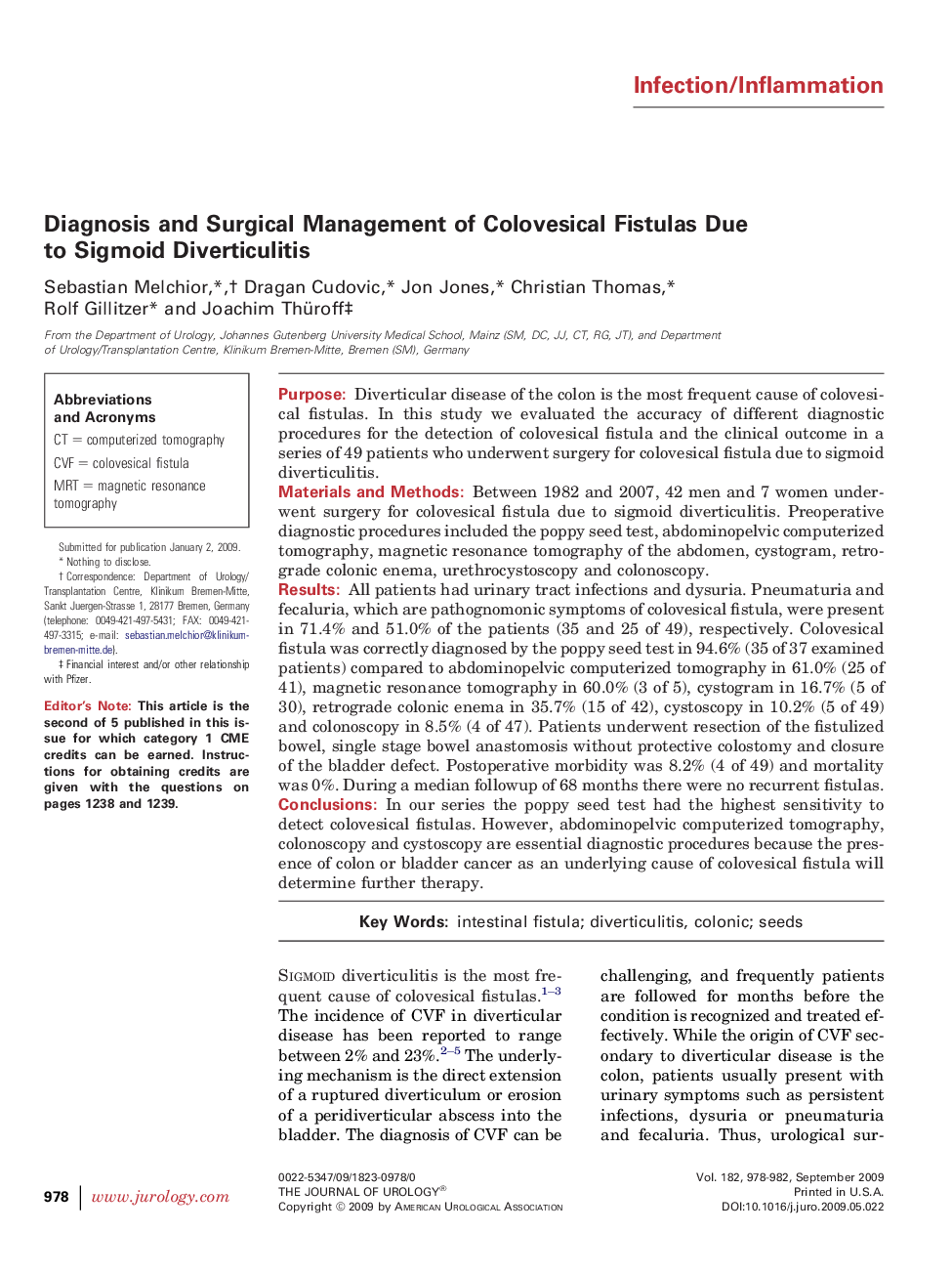 Diagnosis and Surgical Management of Colovesical Fistulas Due to Sigmoid Diverticulitis 