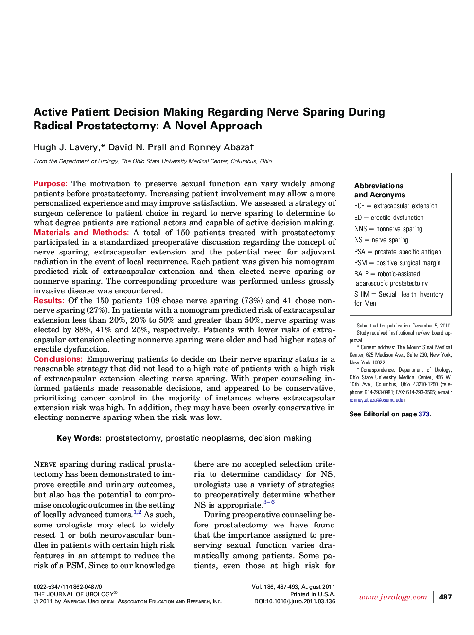 Active Patient Decision Making Regarding Nerve Sparing During Radical Prostatectomy: A Novel Approach