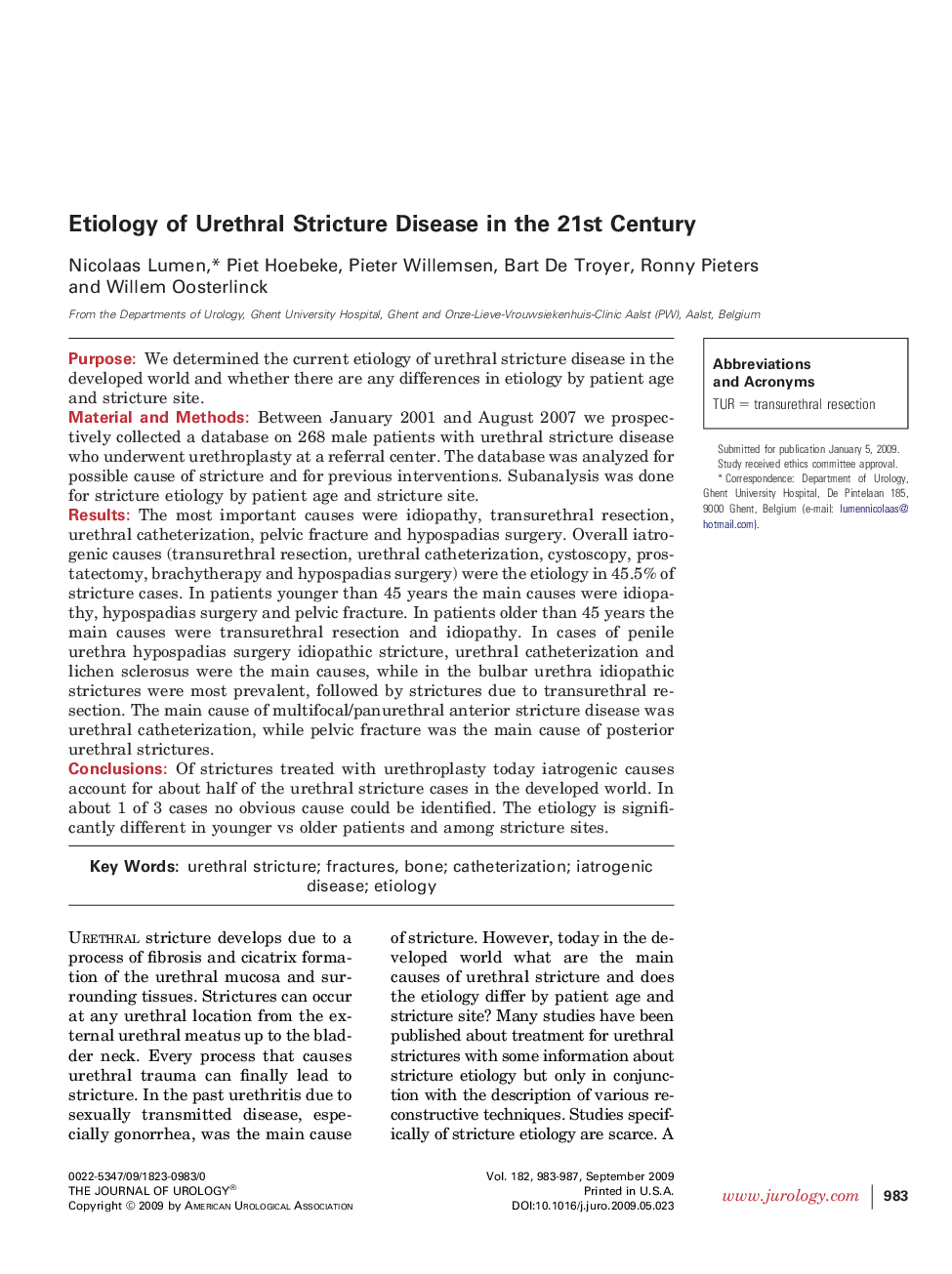 Etiology of Urethral Stricture Disease in the 21st Century 