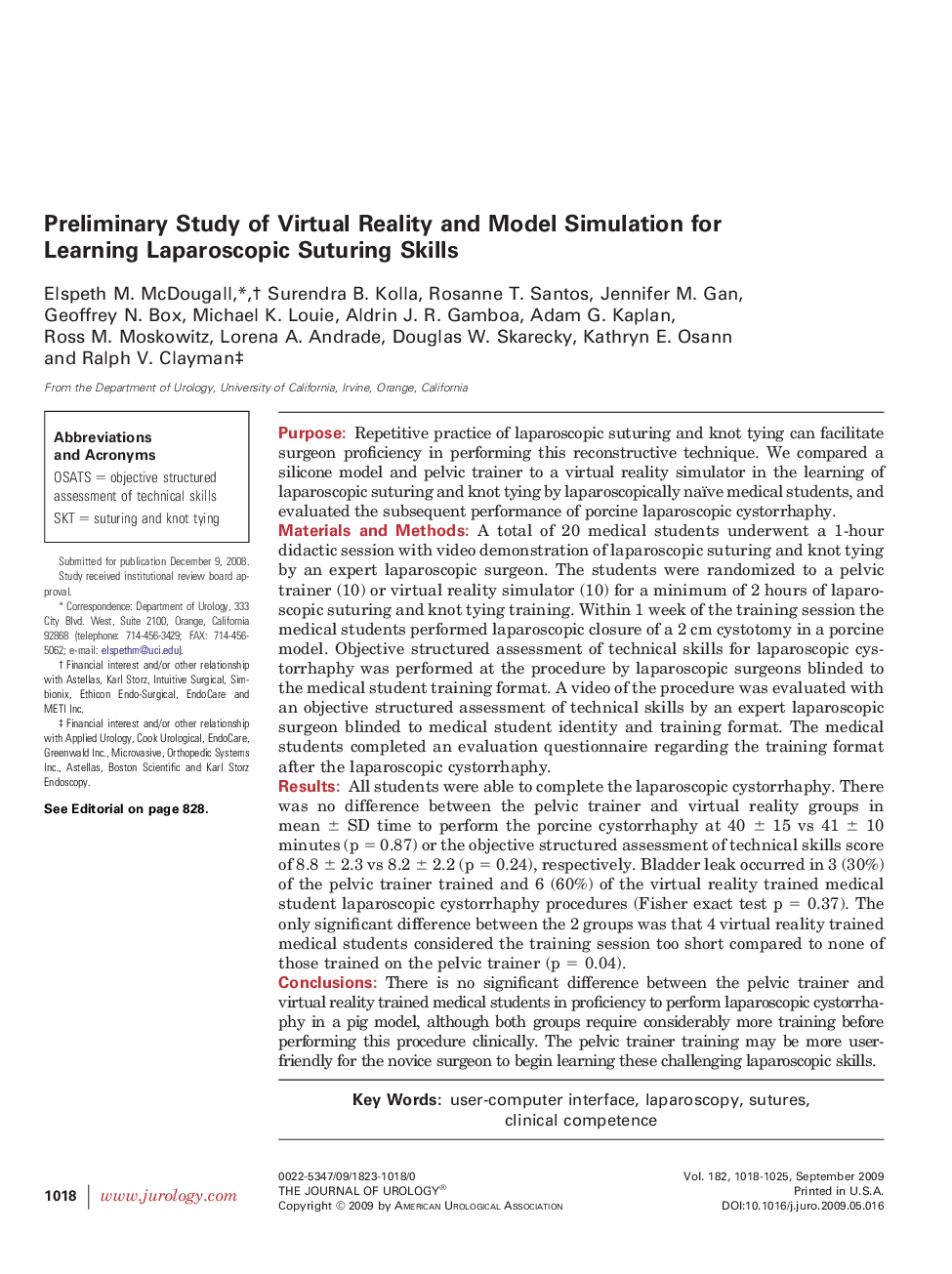 Preliminary Study of Virtual Reality and Model Simulation for Learning Laparoscopic Suturing Skills