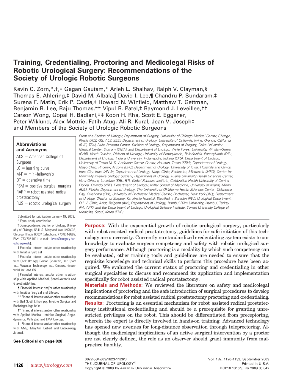 Training, Credentialing, Proctoring and Medicolegal Risks of Robotic Urological Surgery: Recommendations of the Society of Urologic Robotic Surgeons 