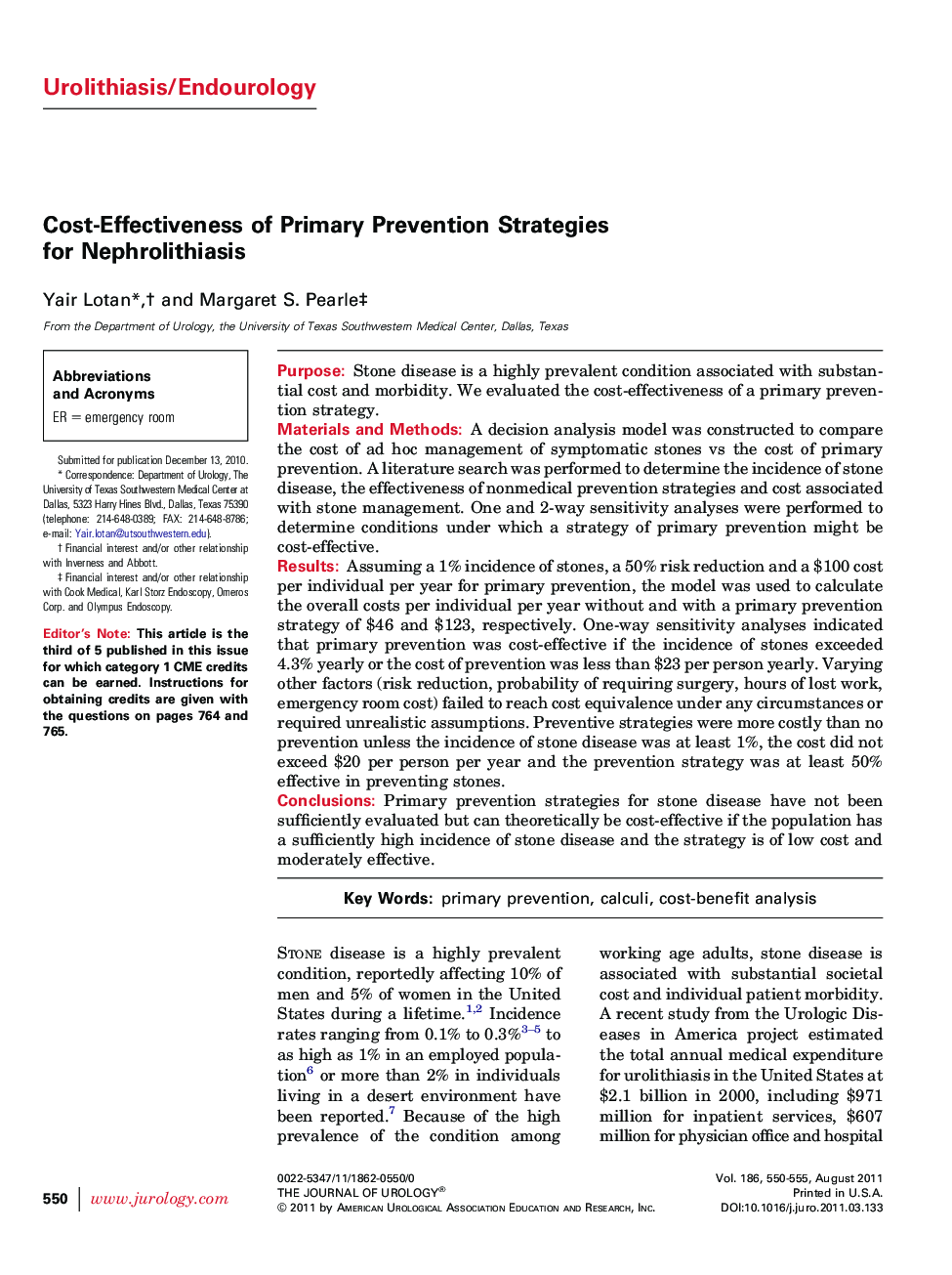 Cost-Effectiveness of Primary Prevention Strategies for Nephrolithiasis 