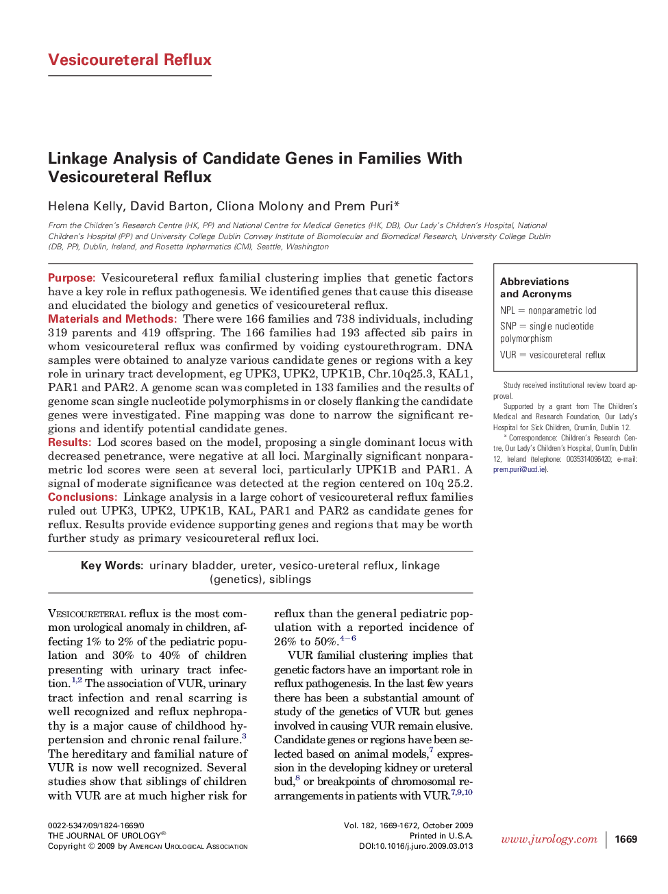 Linkage Analysis of Candidate Genes in Families With Vesicoureteral Reflux 