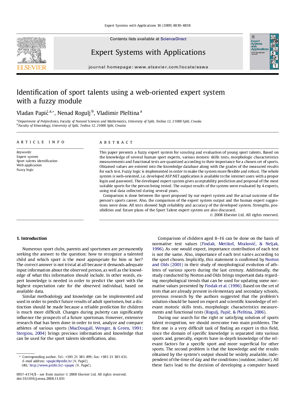 Identification of sport talents using a web-oriented expert system with a fuzzy module