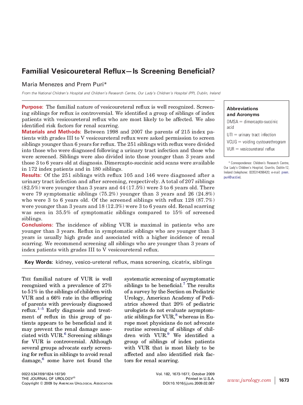 Familial Vesicoureteral Reflux—Is Screening Beneficial?