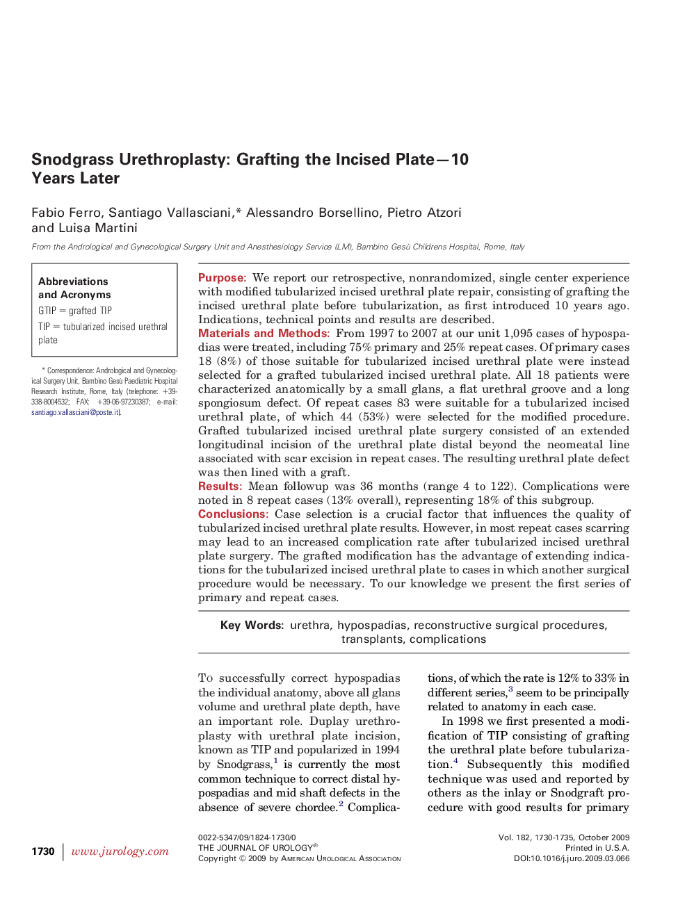 Snodgrass Urethroplasty: Grafting the Incised Plate-10 Years Later