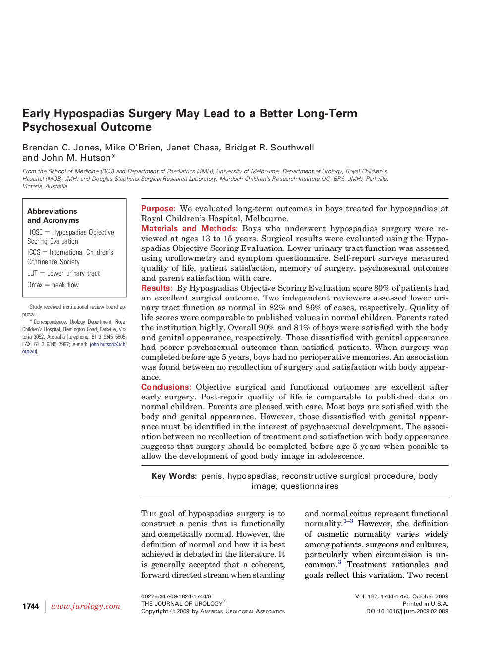 Early Hypospadias Surgery May Lead to a Better Long-Term Psychosexual Outcome 