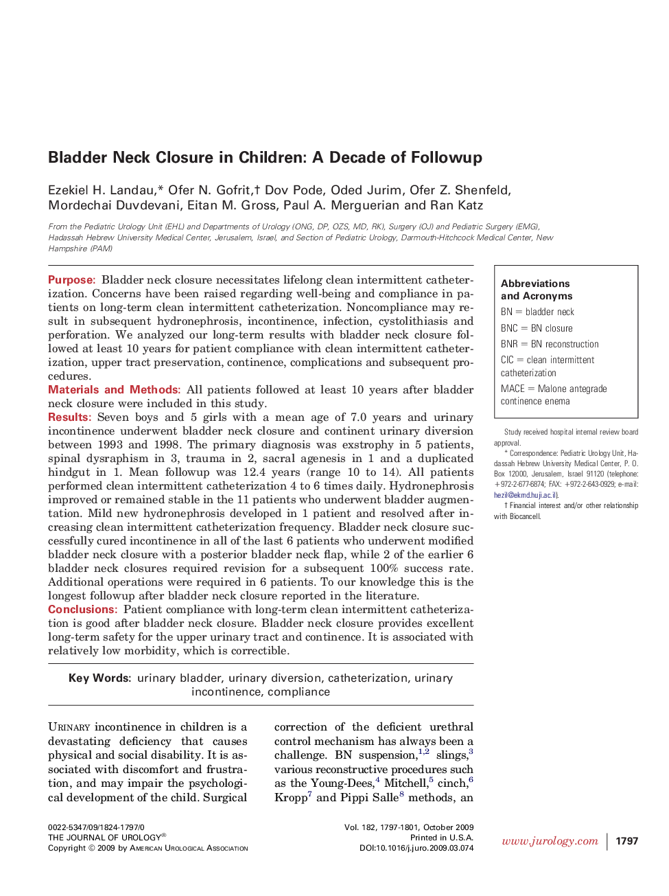 Bladder Neck Closure in Children: A Decade of Followup 